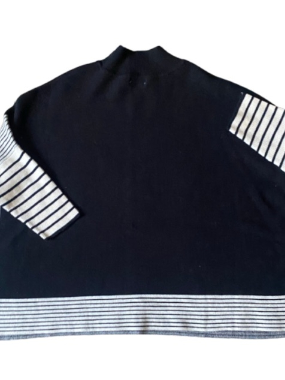 Pink Lily Black Turtleneck Sweater with White Striped Trim